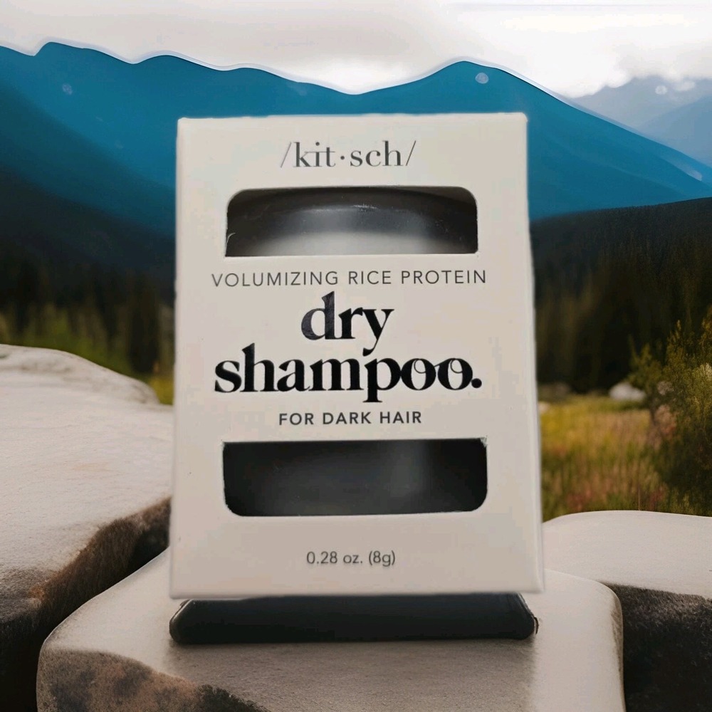 New /Kit•sch/ Volumizing Rice Protein Dry Shampoo For Dark Hair W/Built In Puff